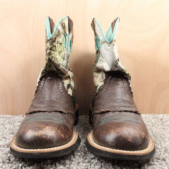 Ariat Fatbaby Cowgirl Boots Womans 9.5B Brown White Camouflaged Leather Western - Picture 3 of 11